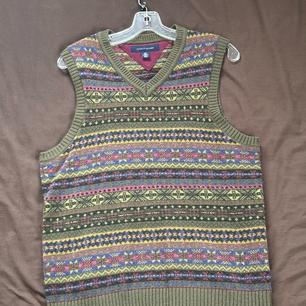 Tommy Hilfiger Green Wool Knit Sweater Vest